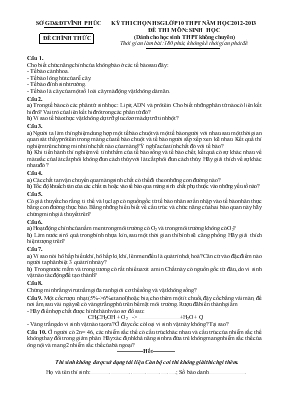 Kỳ thi chọn học sinh giỏi lớp 10 thpt năm học 2012-2013 đề thi môn sinh học